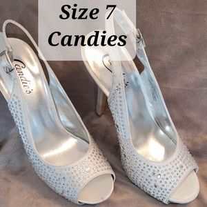 Candies Silver Sparkly Gem 5" height 1"Platform with 4" Heel sz 7